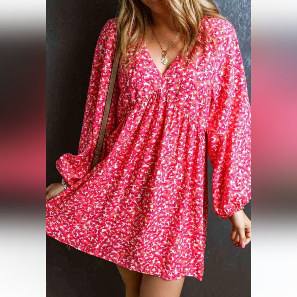 H&M dress floral pink size S_M long Sleeves.